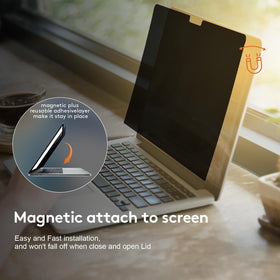 IRUYO FL in-use at a cafe reducing glare and protecting on-screen data