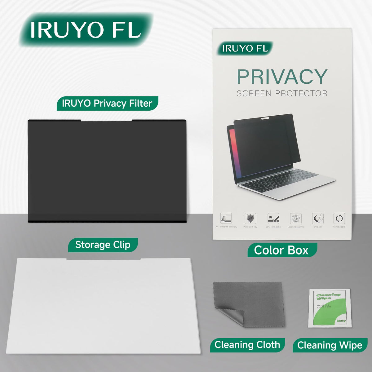 IRUYO FL in a cafe on a laptop, protects on-screen data while traveling