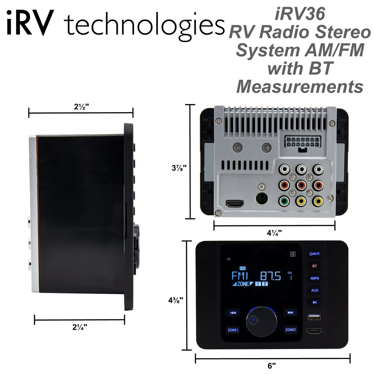 iRV Technologies iRV36 two-zone wall-mount audio for shared cabin listening.