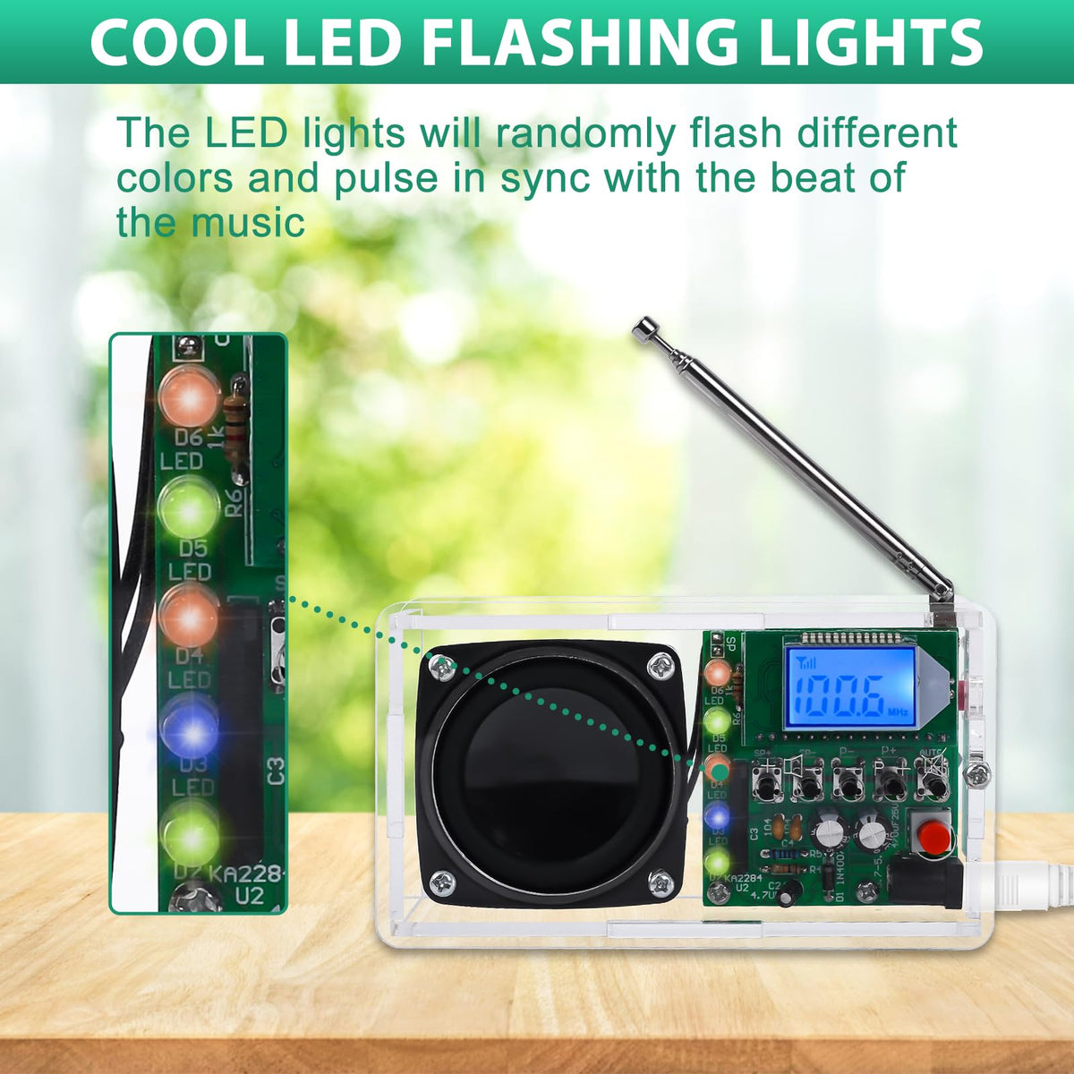 IS ICStation LED lights flash in sync with music, enhancing ambience.