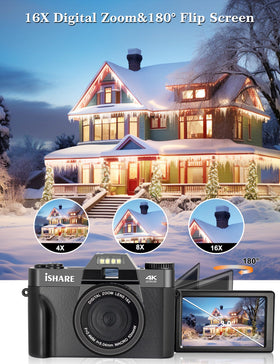 ISHARE flip screen rotated for selfies and vlogging, improves framing accuracy