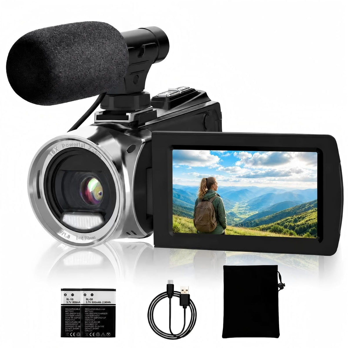 ISHARE 4K camcorder front view highlighting compact travel-friendly design for vlogging
