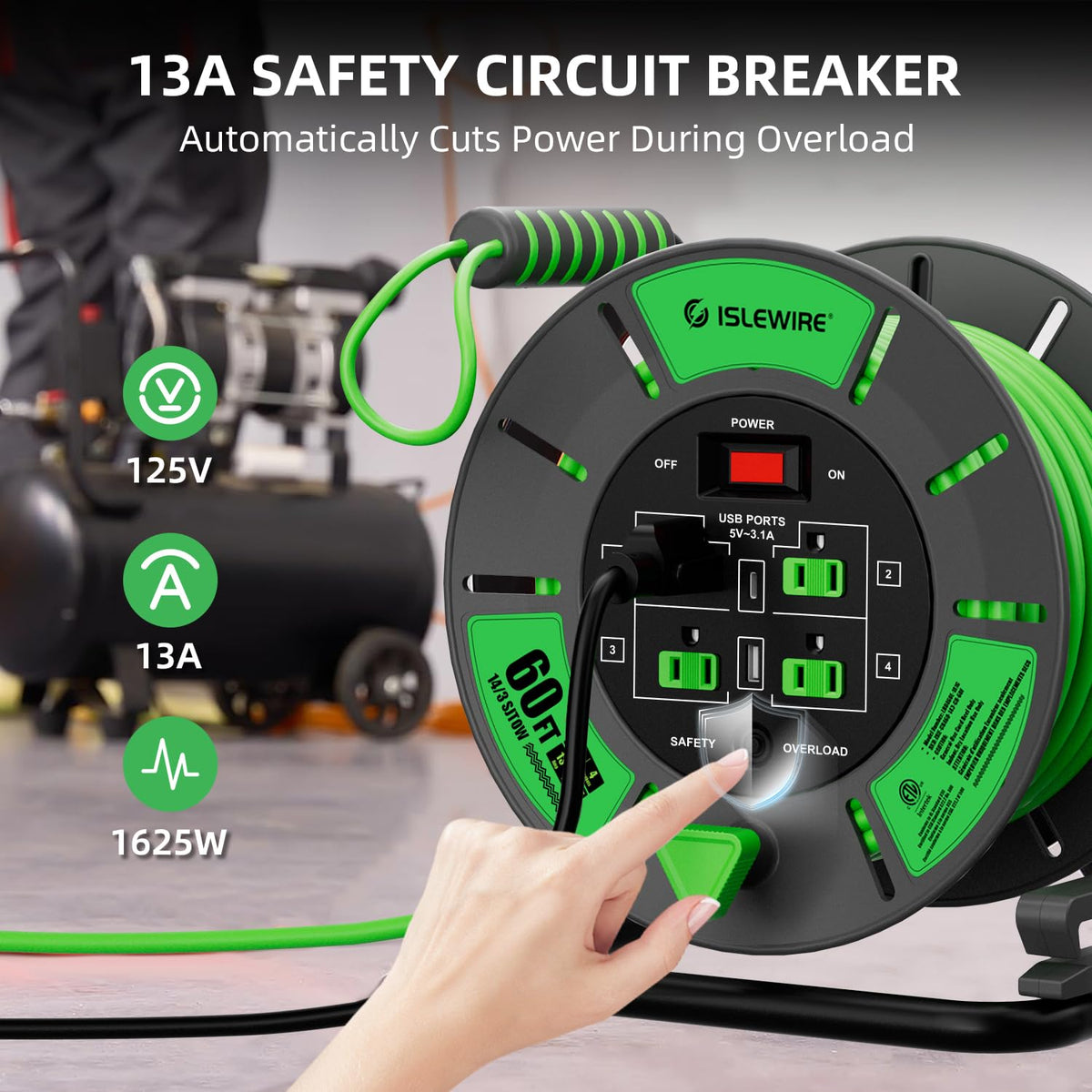 Islewire built-in 13A circuit breaker for overload protection