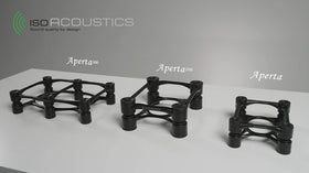 IsoAcoustics Aperta200 setup-on-speaker demonstrates tilt adjustment for ear-level aim.