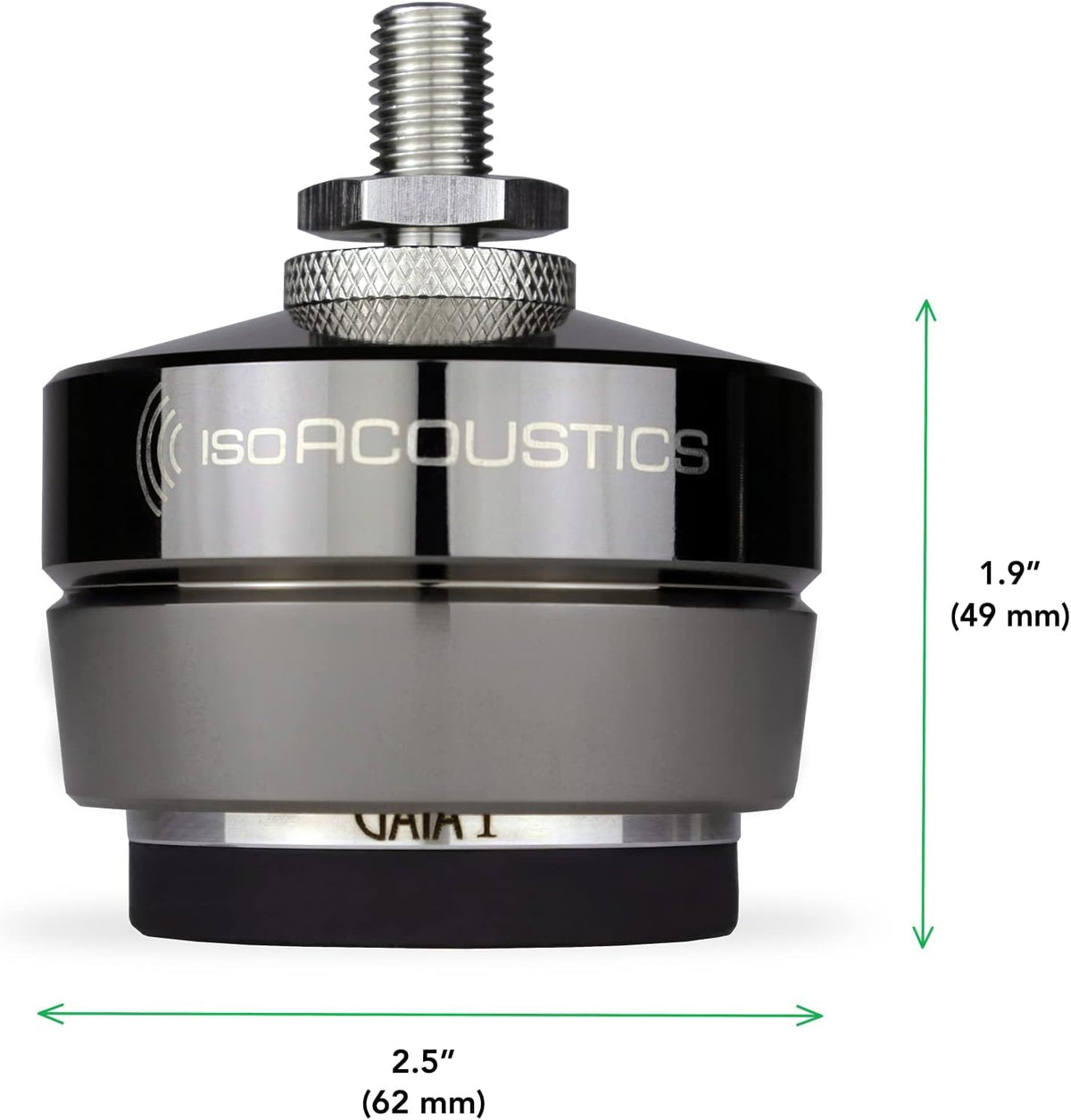 Gaia I isolation foot under a speaker demonstrates vibration isolation.