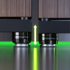 Gaia I Neo dark chrome foot contact surface reducing unwanted vibration on furniture.