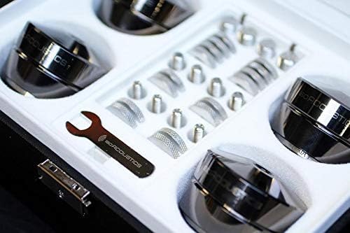 IsoAcoustics Gaia I thread adaptors enable multiple mounting sizes.