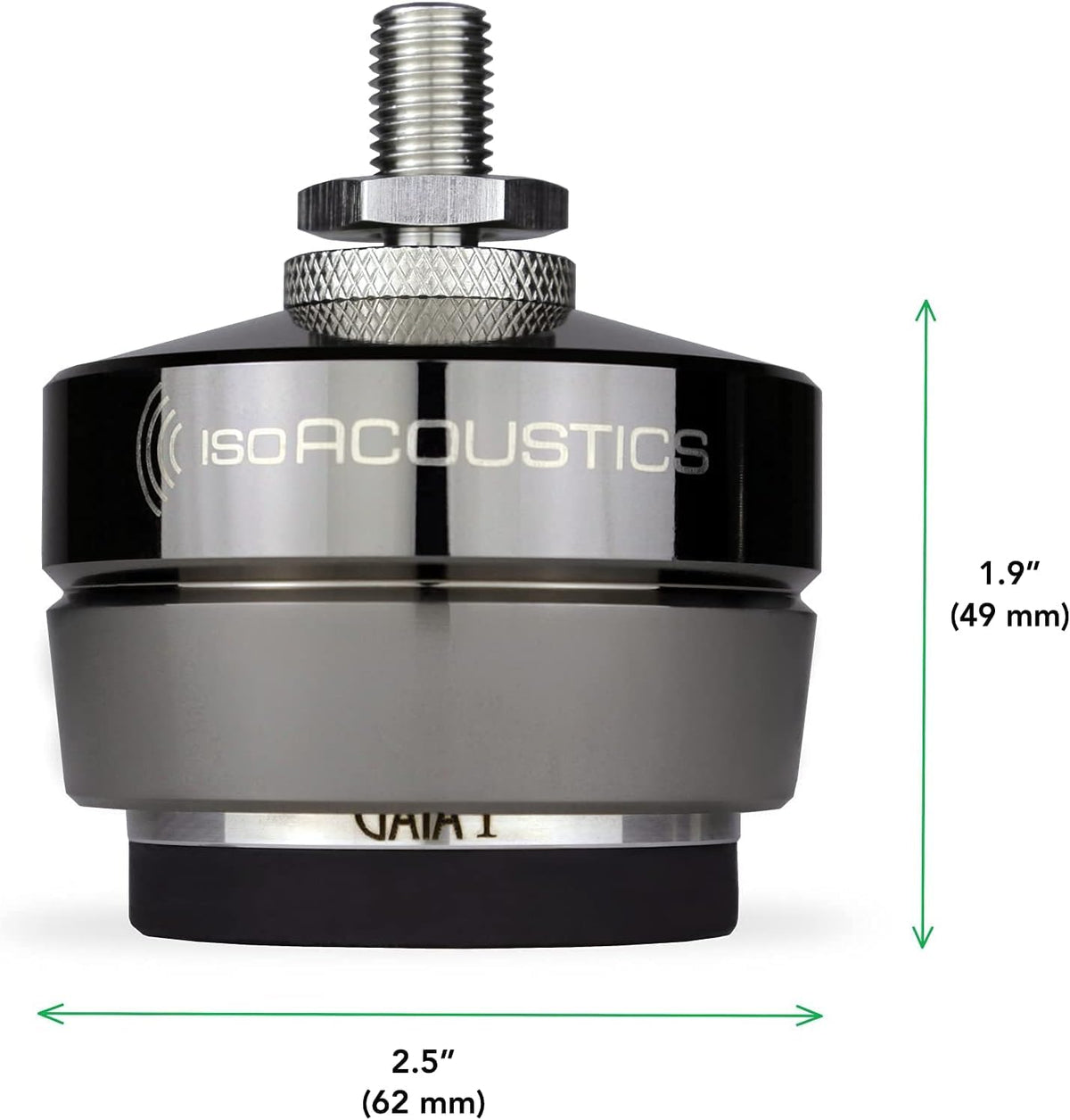 IsoAcoustics Gaia I under speaker setup reduces vibration transfer.