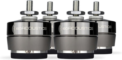 IsoAcoustics Gaia II isolation feet stabilizing speakers.