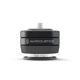 IsoAcoustics Gaia II Neo isolation feet for subwoofers in black reduce vibration for cleaner bass.