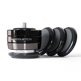 IsoAcoustics Gaia II Neo four piece packaging demonstrates the set of four feet.