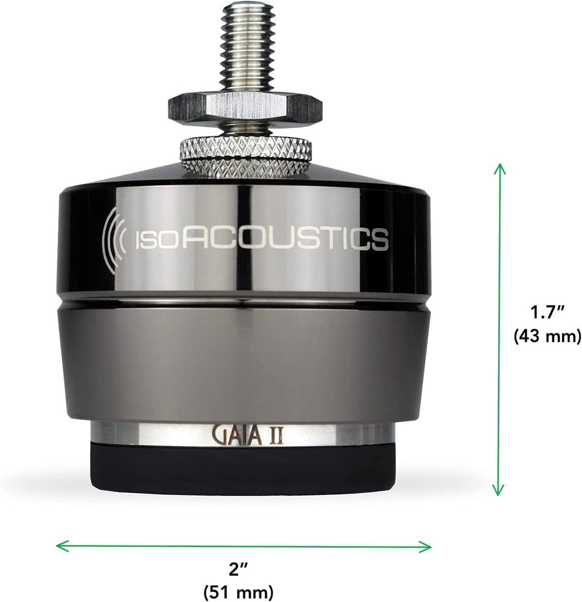 Gaia II adapters enable M6-1.0, M8-1.25, and 1/4-20 mounting.