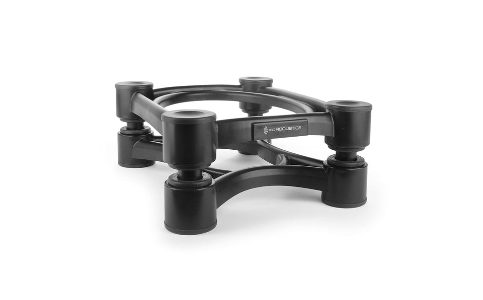 IsoAcoustics ISO-200Sub front view showing compact isolation stand improving stability