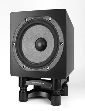 IsoAcoustics ISO-200Sub under subwoofer in room demonstrating cleaner bass