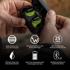 ISOtunes Free Aware charging case adds 26+ hours of power on the go.