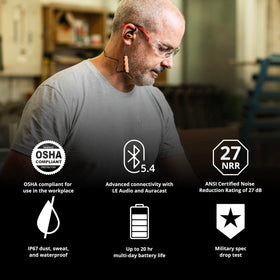 ISOtunes PRO 3.0 earbuds offer up to 20 hours battery life for long shifts.