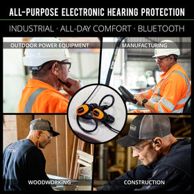 ISOtunes PRO 3.0 rugged design with MIL-STD-810H drop resistance for job sites.