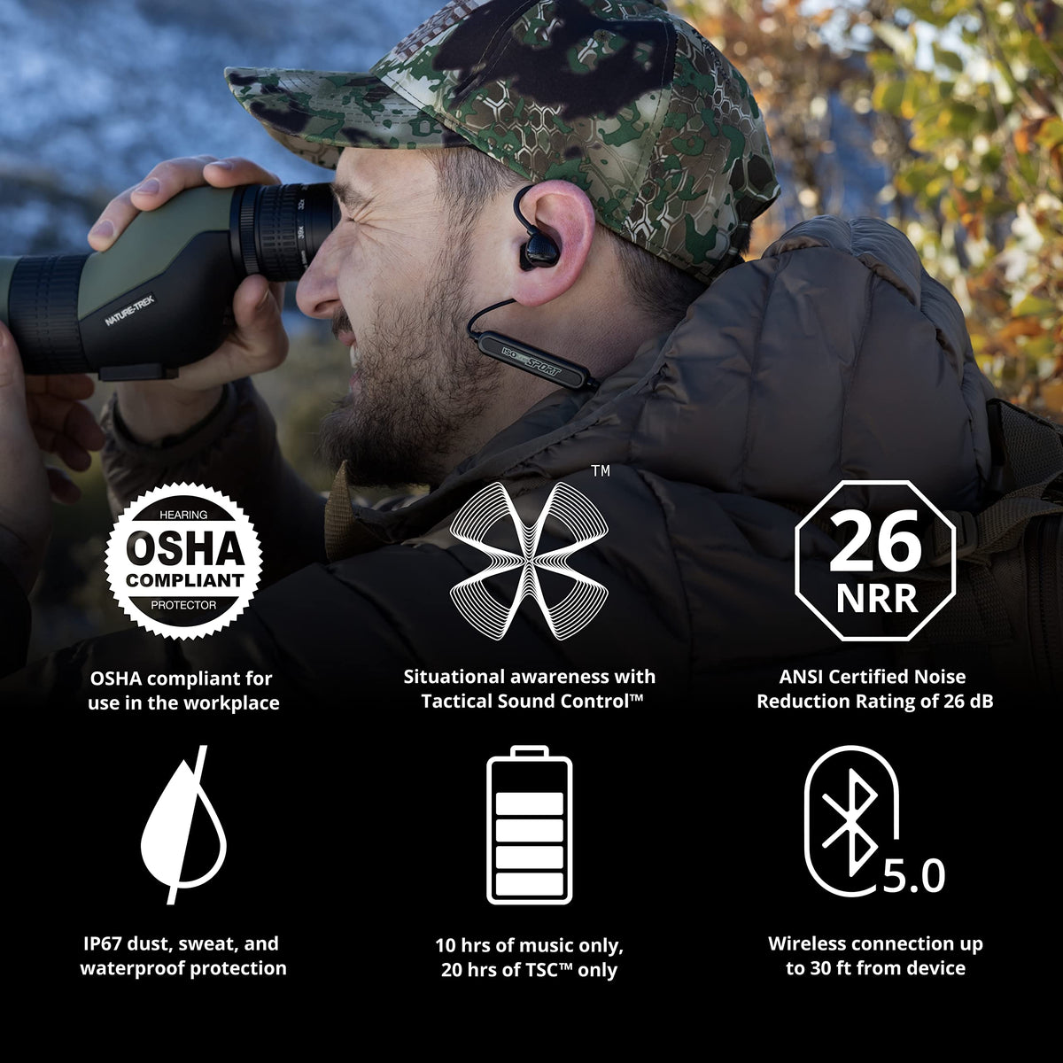 ISOtunes Sport Advance BT microphone with noise suppression for clear range calls