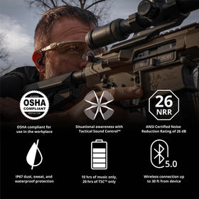 ISOtunes Sport Advance BT earbuds demonstrating noise control in loud environments.