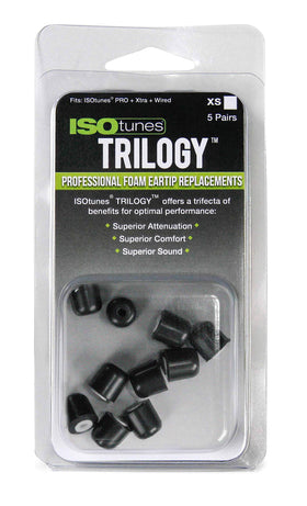 ISOtunes Trilogy X-Small white core eartips comfort and noise isolation.