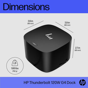Desk setup with HP Thunderbolt 4 Dock 120W G4 and a connected laptop