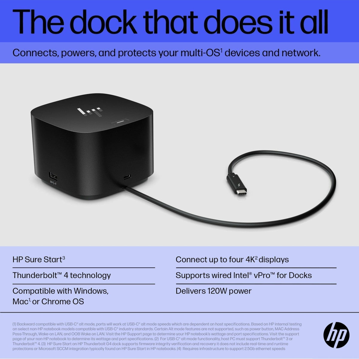 HP Thunderbolt 4 Dock 120W G4 display outputs supporting 4K monitors