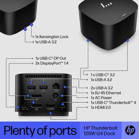 Power cable connection for HP Thunderbolt 4 Dock 120W G4 on desk