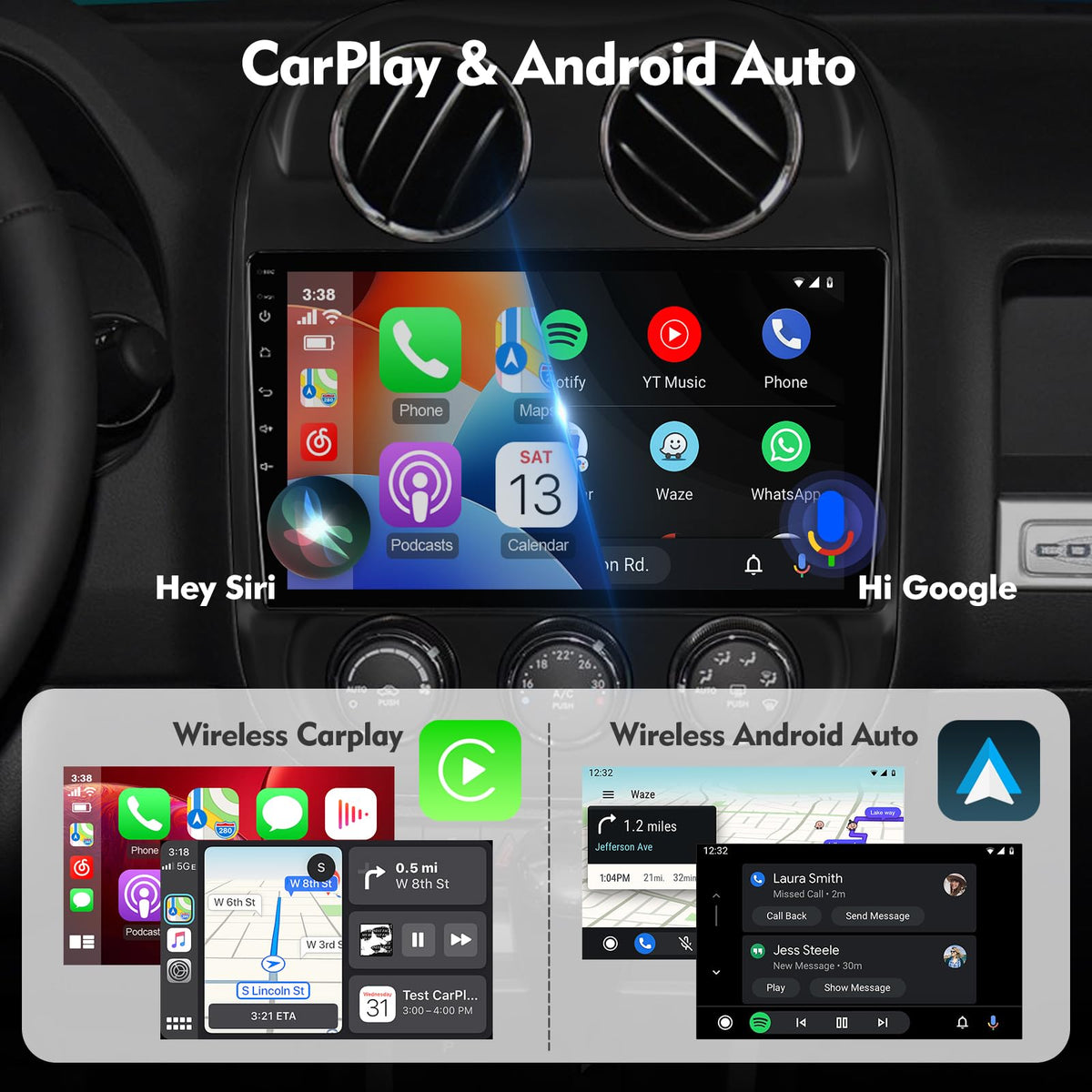 ISUDAR wireless CarPlay and Android Auto connection for hands-free driving