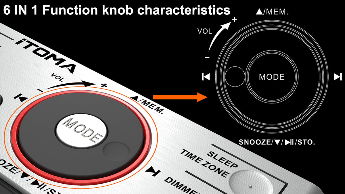 iTOMA CKS708 dual alarm setup supports different schedules for weekdays and weekends.