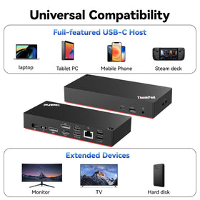ITSPWR Thinkpad 40AY0090 dock connected to Lenovo laptop for expanded workspace.