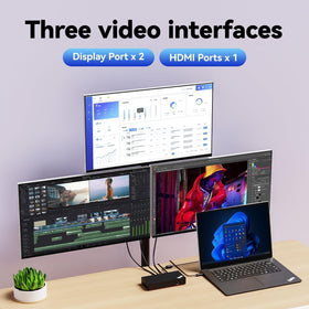ITSPWR Thinkpad 40AY0090 dock with three-monitor setup for increased productivity.