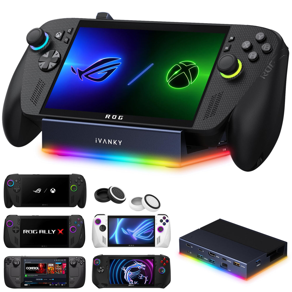 IVANKY 14-in-1 docking with folding stand enhances cooling during gaming sessions.