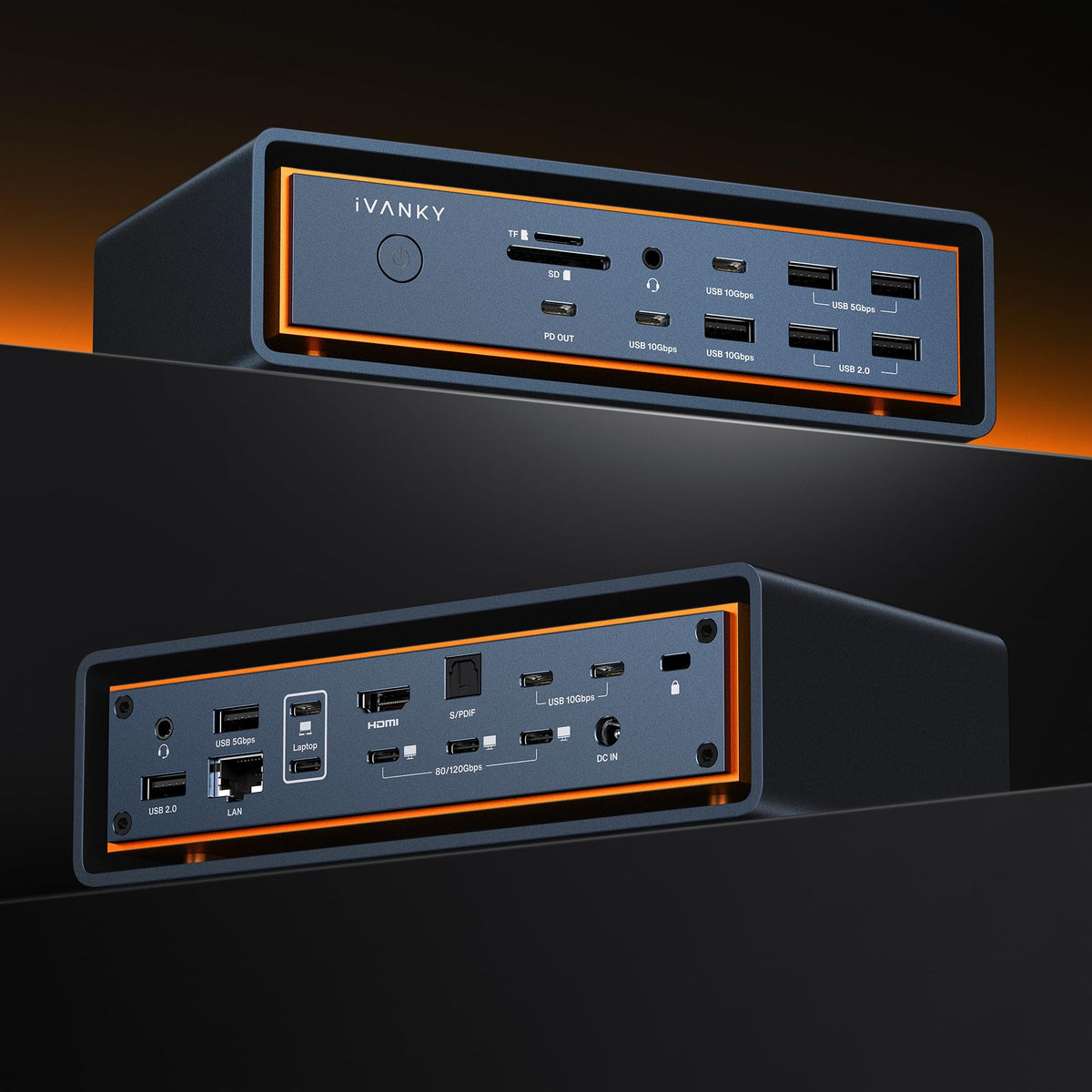 iVANKY FusionDock Max 2 front view enables tidy desk with triple 6K display potential
