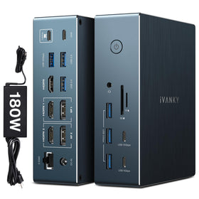 IVANKY FusionDock Pro front view showing triple 4K at 60Hz capability for multi monitor setups