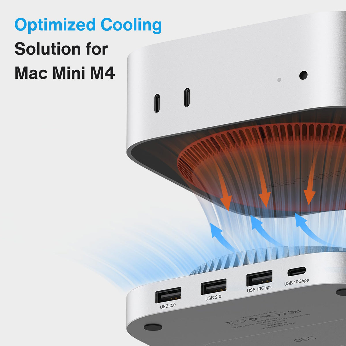 IVANKY Mac mini dock top-vent cooling design helps keep temps down.