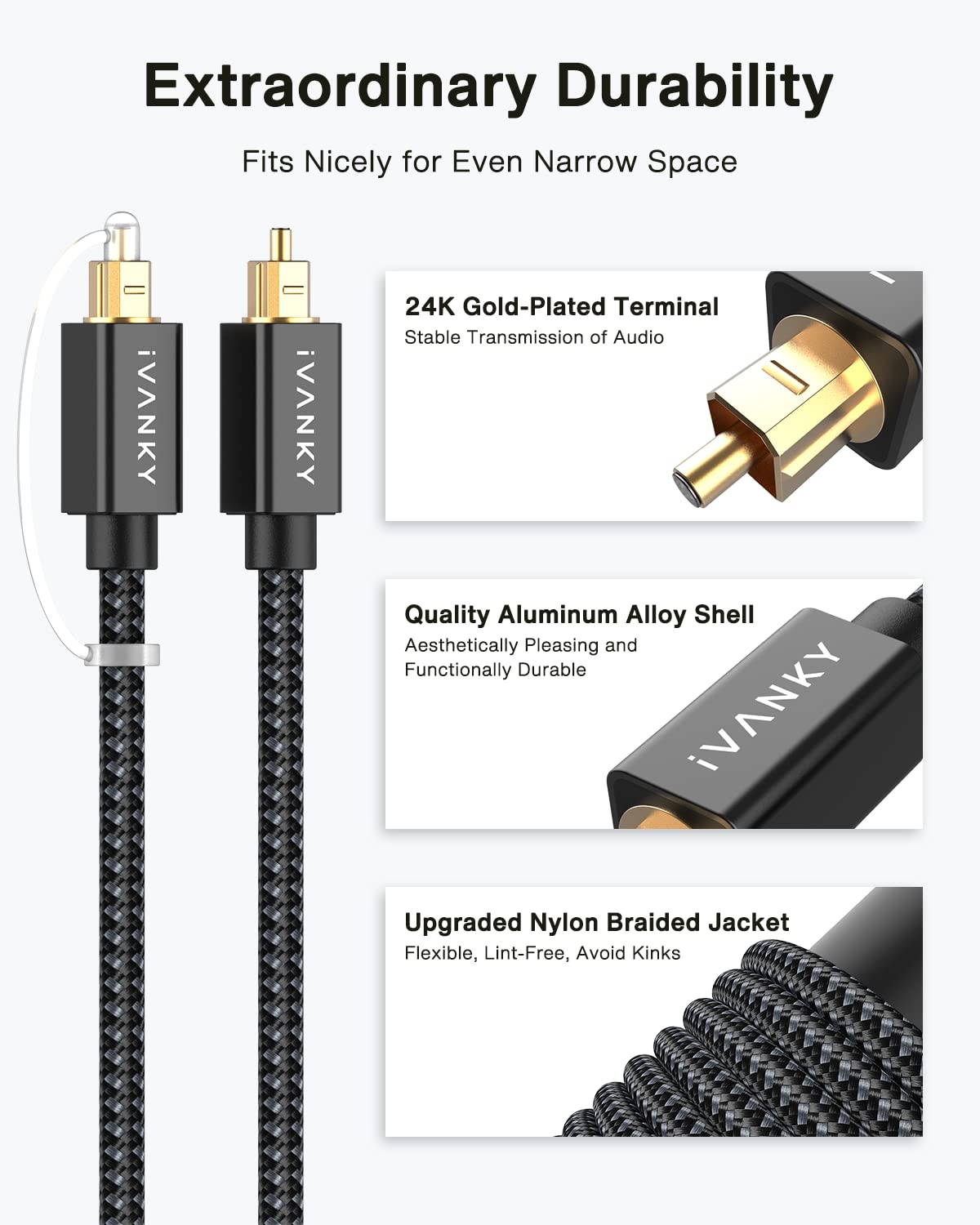 IVANKY nylon braided design boosts durability while preserving signal integrity