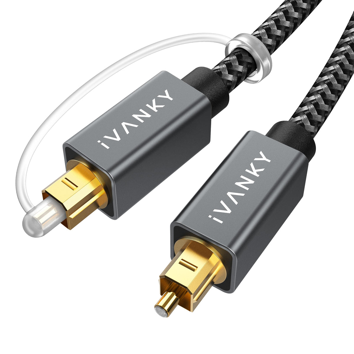 IVANKY optical audio cable 15ft braided for crisp TV and soundbar connections.