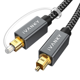 IVANKY optical audio cable 15ft braided for crisp TV and soundbar connections.