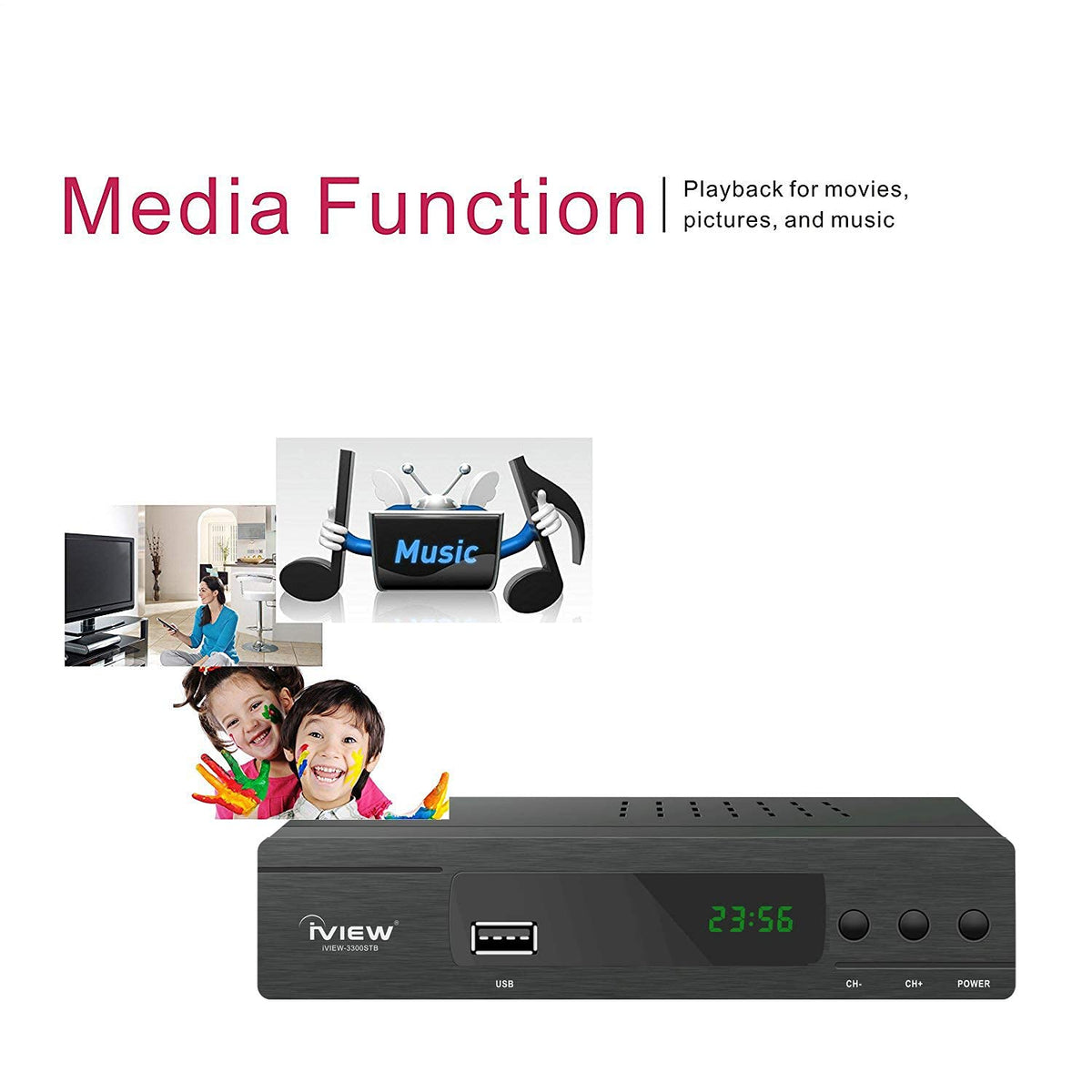 IVIEW with antenna attached illustrating antenna input for over-the-air reception