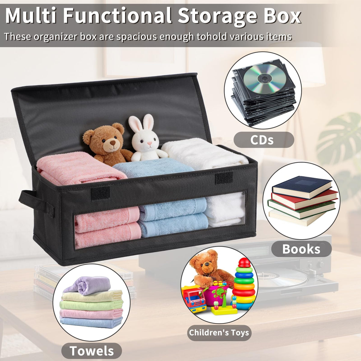 ivomau Home CD Storage Box with sturdy handle for portable use
