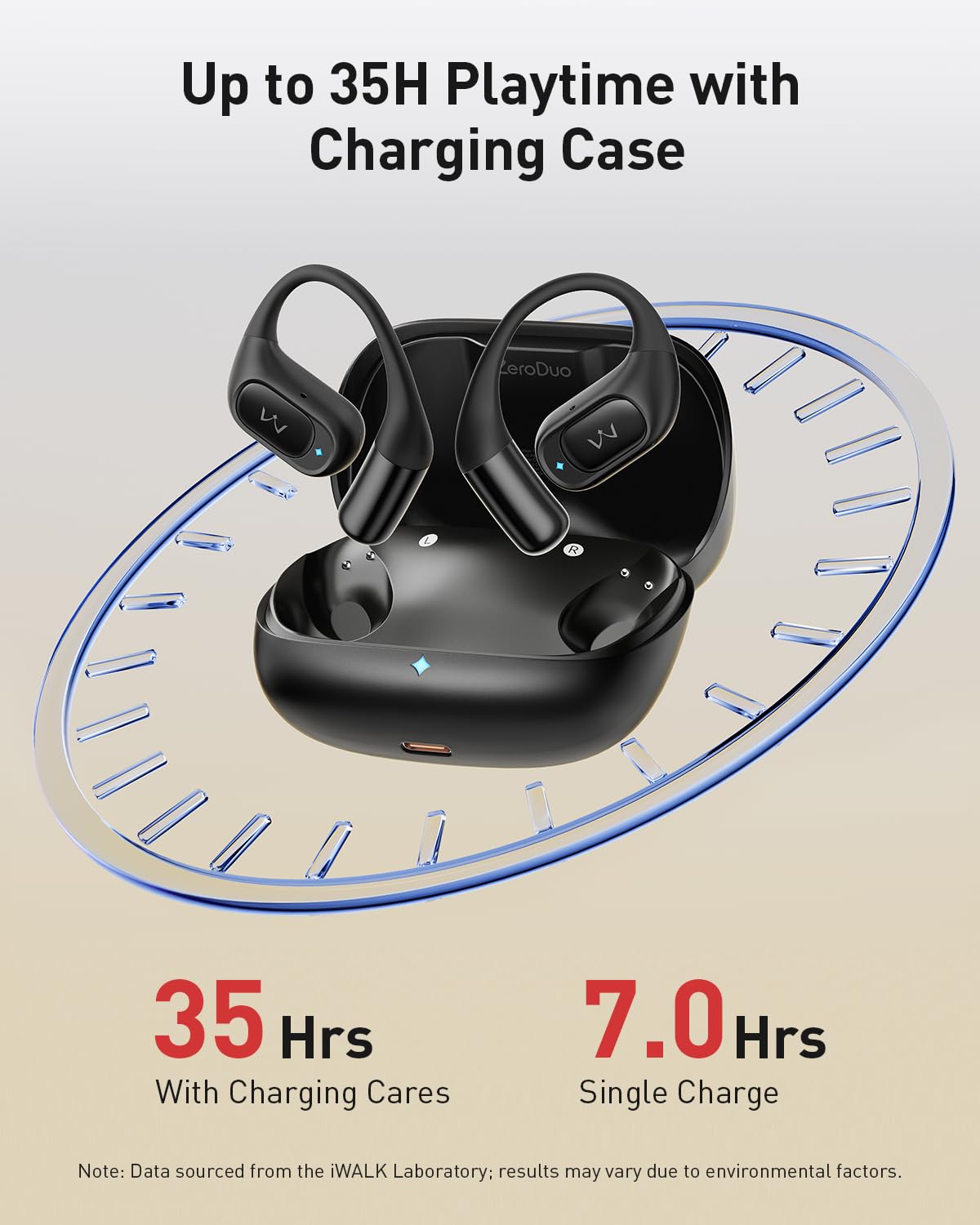 iWALK charging case in hand showing pocketable size and portability