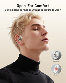 iWALK earbud profile showing 15mm driver for clear, concert-like sound