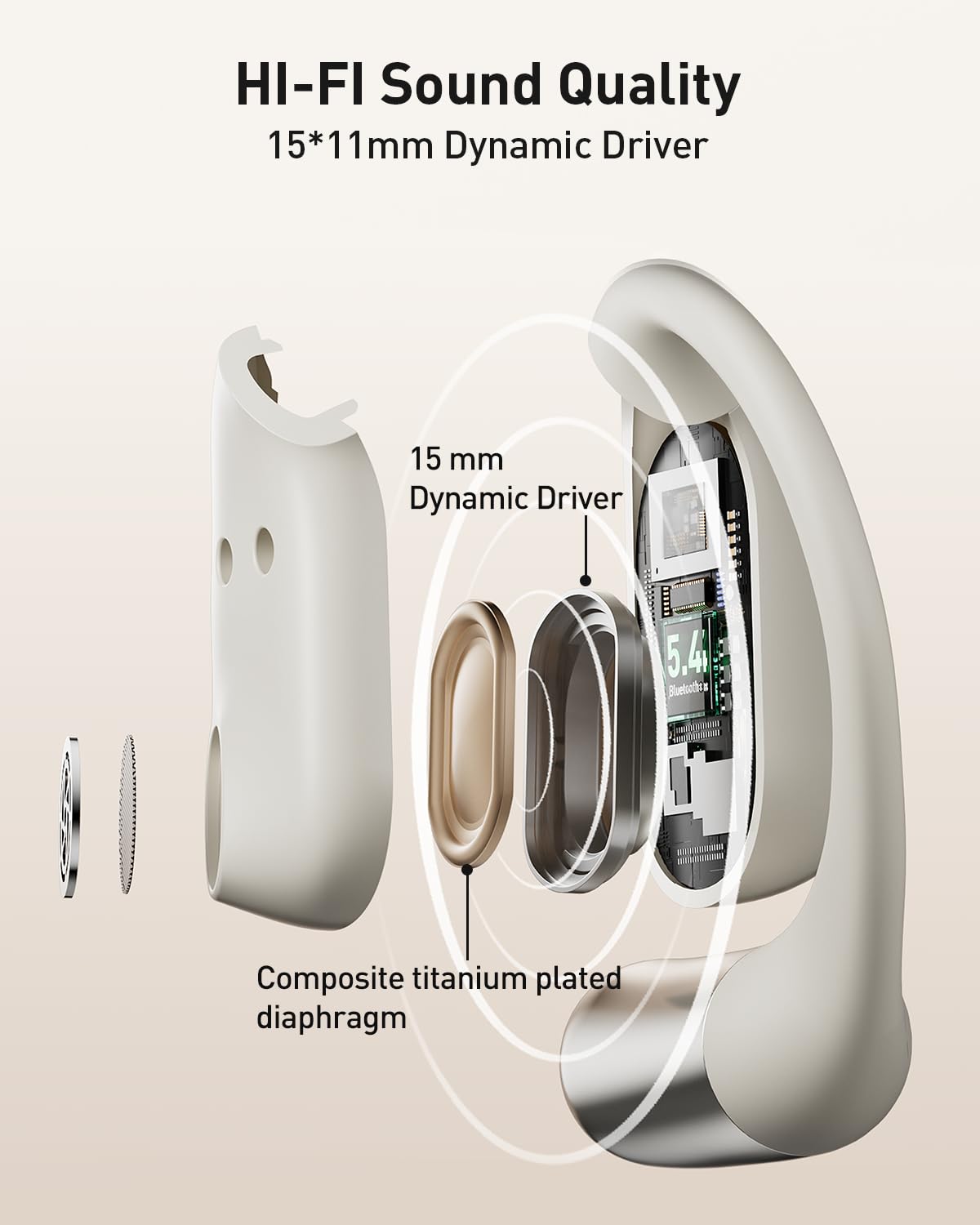 iWALK silicone earhook close-up highlighting soft fit and secure hold