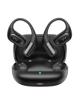 iWALK front view of earbuds and case showing compact design and easy access