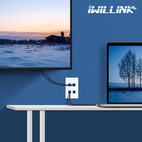 iwillink wall plate closeup with keystone ports highlights versatility for Ethernet, HDMI, and more.