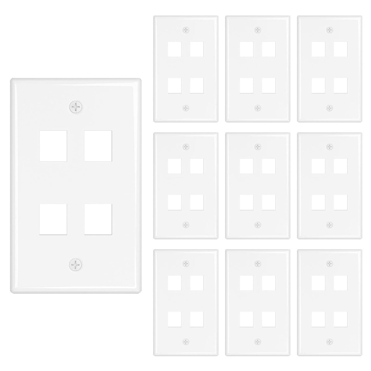 iwillink 4-port keystone wall plate front view shows a sleek, flush-mount design for a tidy network setup.