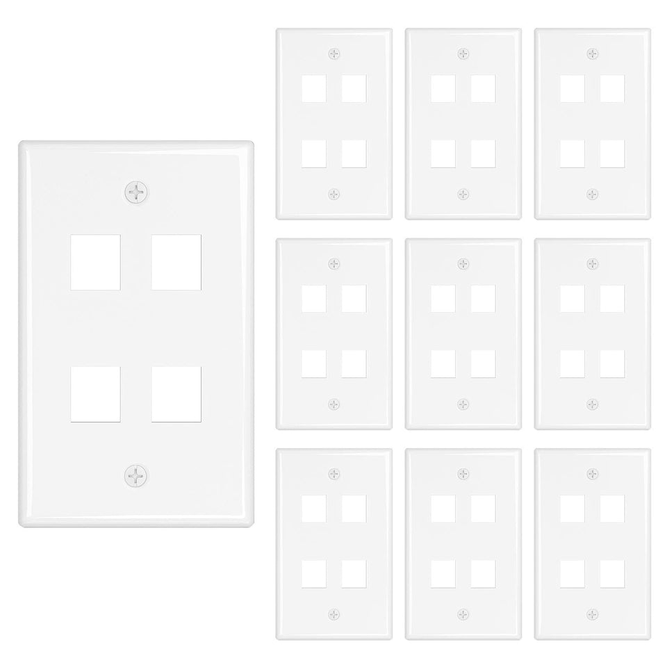 iwillink 4-port keystone wall plate front view shows a sleek, flush-mount design for a tidy network setup.