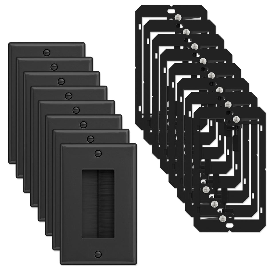iwillink front facing brush wall plate in black showing neat cable exit benefit