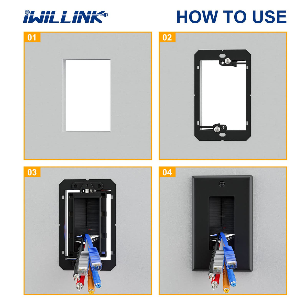 Iwillink wall plate flush mount guide for neat wall integration