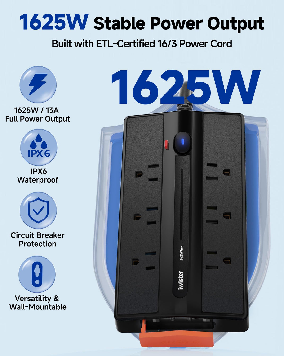 iwister 45-degree flat plug profile saving wall space and preventing blocked adjacent sockets